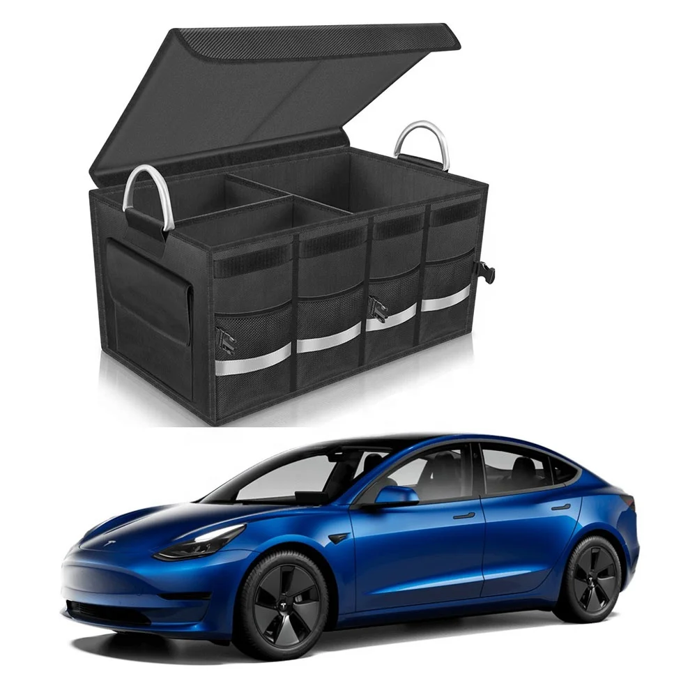 For Tesla Model 3/y/s/x Trunk Organizer Box Waterproof Multi Compartments  With Foldable Cover Cargo Organizer Trunk Storage - Buy Car Trunk Organizer