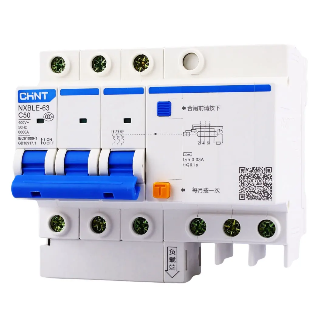 Chint NXBLE-63 1P+N 2P 3P 3P+N 4P 6A 10A 16A 20A 25A 32A 40A 50A 63A 30mA Type AC Type A CHNT RCBO Residual Current Operated Cir