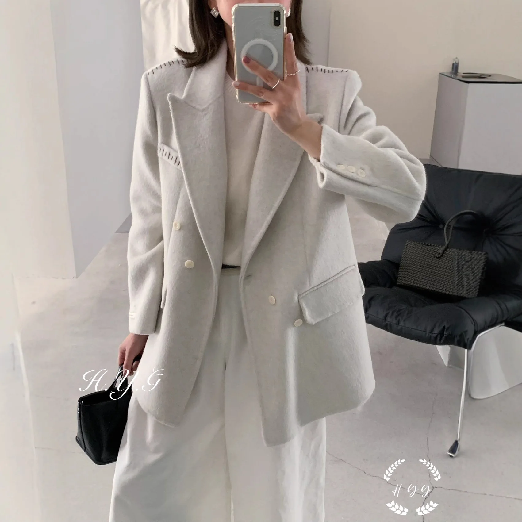 2025 Fall/Winter Eco-friendly Casual Wool Long Woolen Coat Single Button Women's Short Blazer Double-Faced Wool Jacket