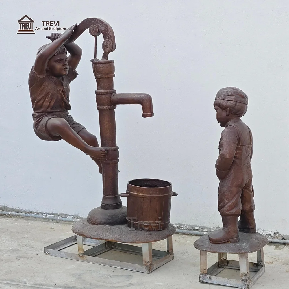 シティブロンズ 子供のブロンズ像 水遊びするヌード少年 120cm