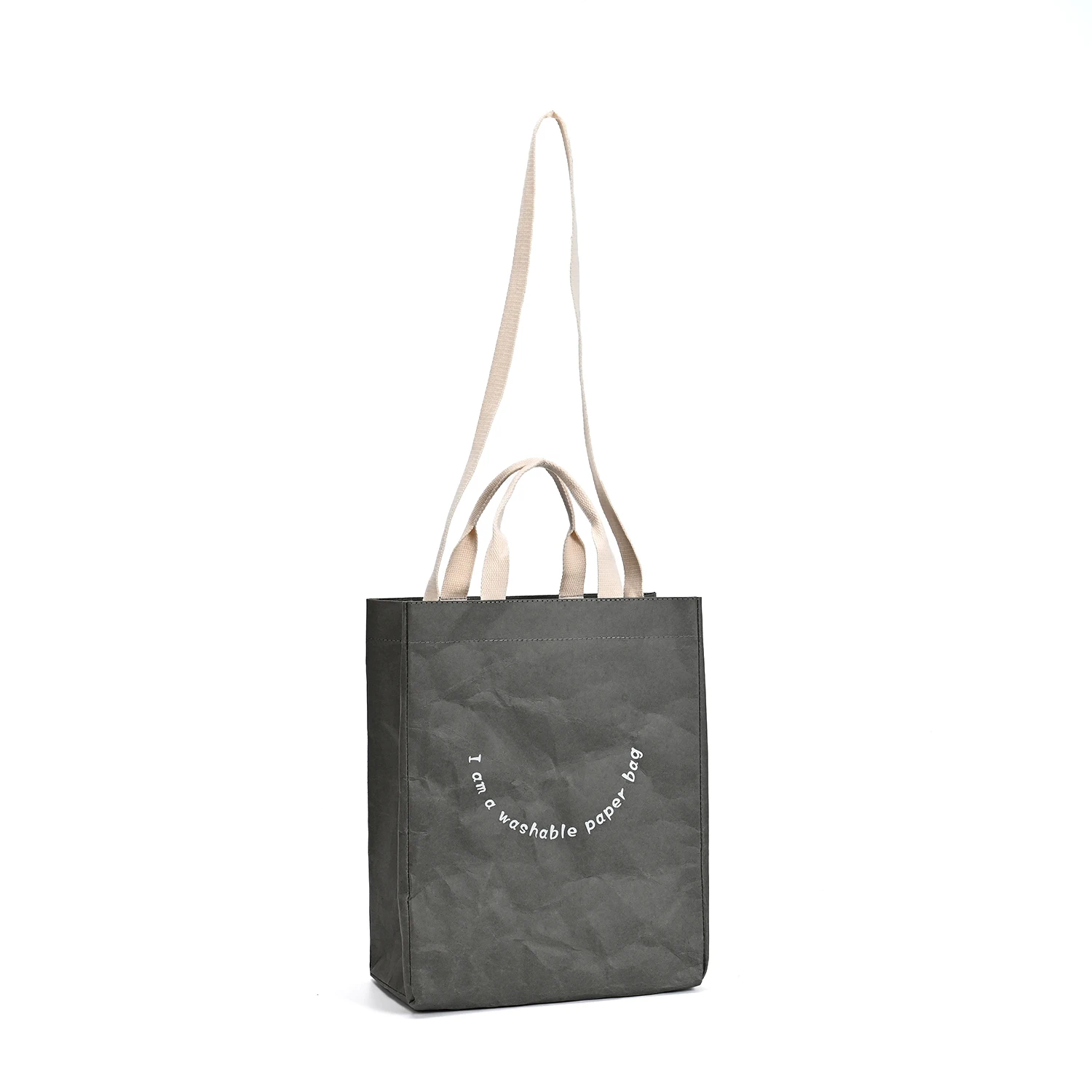 High Quality Best-Selling Custom Reusable Washable Kraft Paper Tote Case Protectors with Letter Pattern Type Shopping Bags supplier