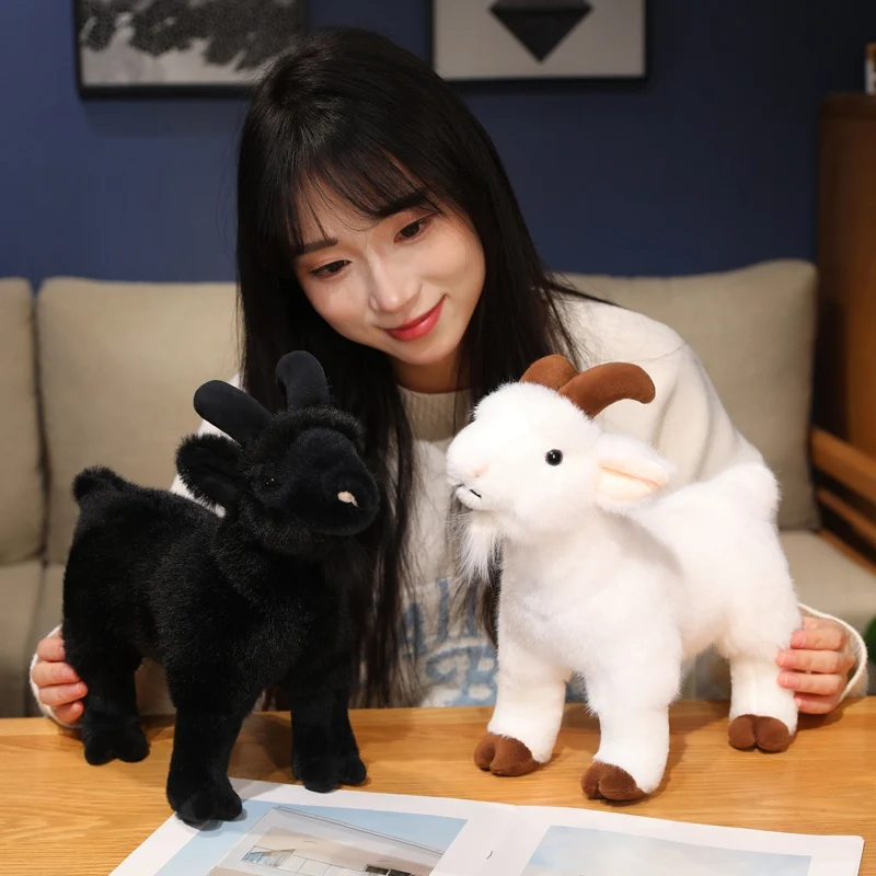 Super Soft Goat Plushie Doll Simulation Black White Goat Stuffed Animal Toy Lifelike Cute Sheep Stuffed Goat Plush Toy