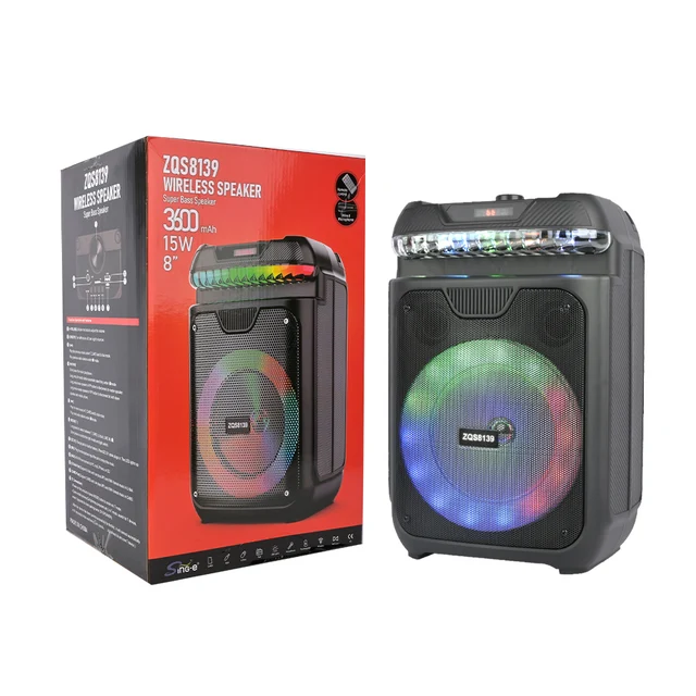 Sing-e ZQS8139 Colorful RGB Lights Big Power Portable wireless Speaker TWS Stereo Bluetooth Speaker for 8 Inch