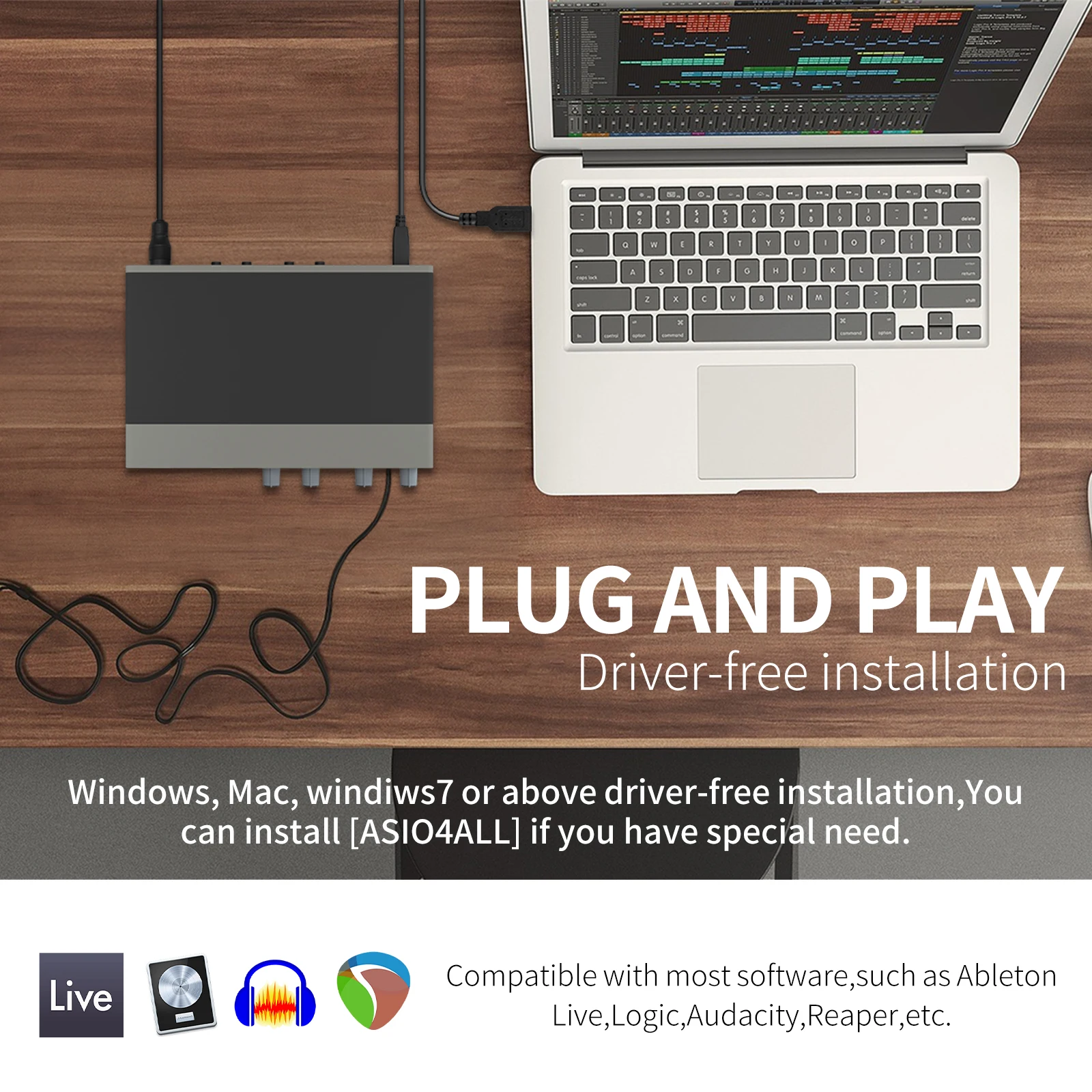 Evenden Interface audio USB 2 en 2 sorties 32 bits/384 kHz Kit d'enregistrement carte son professionnelle Phantom 48 V