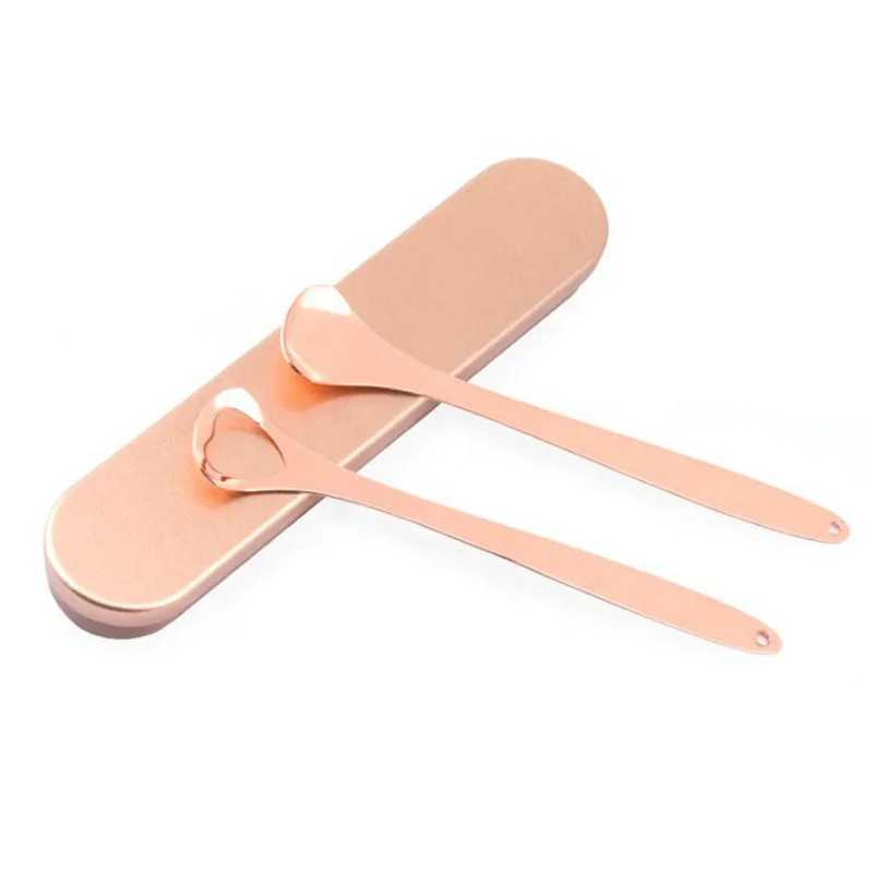 U Shape Rose Gold Tongue Scraping Private Label Case Oral Cleaner Stainless Steel Tongue Scraper With Handle