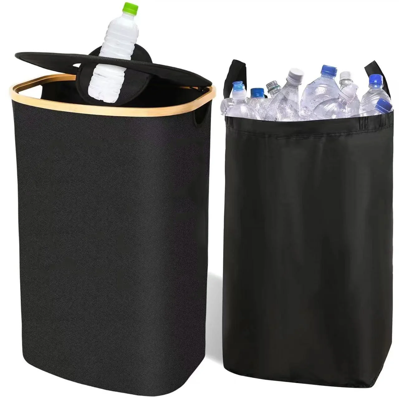 Recycling Bin with Lid 110L Recycling Bottle Storage Bottle Collector Container Compactor Bin for Kitchen Plastic Glass Paper