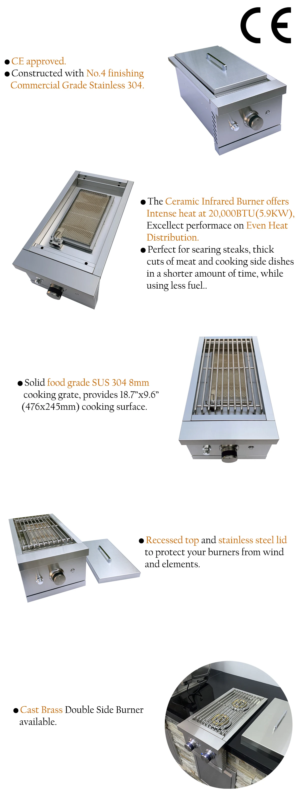 Outdoor Cooking Mini Propane Gas Ceramic Infrared Bbq Grill Side