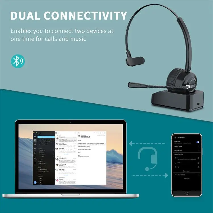 Wireless Business Enc Headset For Call Center Office Telephone Bt 5.0