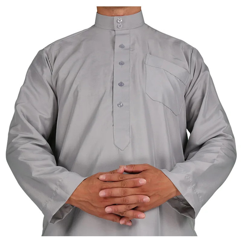 2025 Middle East Men Muslim Robes Dubai Kaftan Islamic Clothing Arab Middle Islam Round Neck Robe Prayer Eid Clothes Thawb