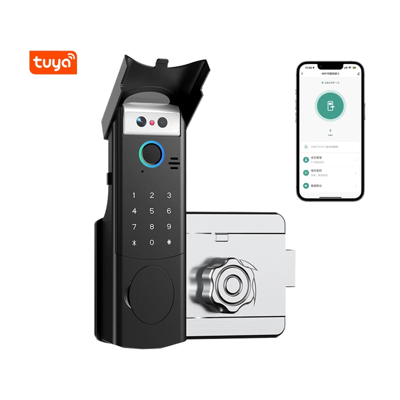 Apartment Tuya WiFi Smart Door Lock Anti Theft Waterproof Gate Double Cylinder Smart Rim Fingerprint Lock