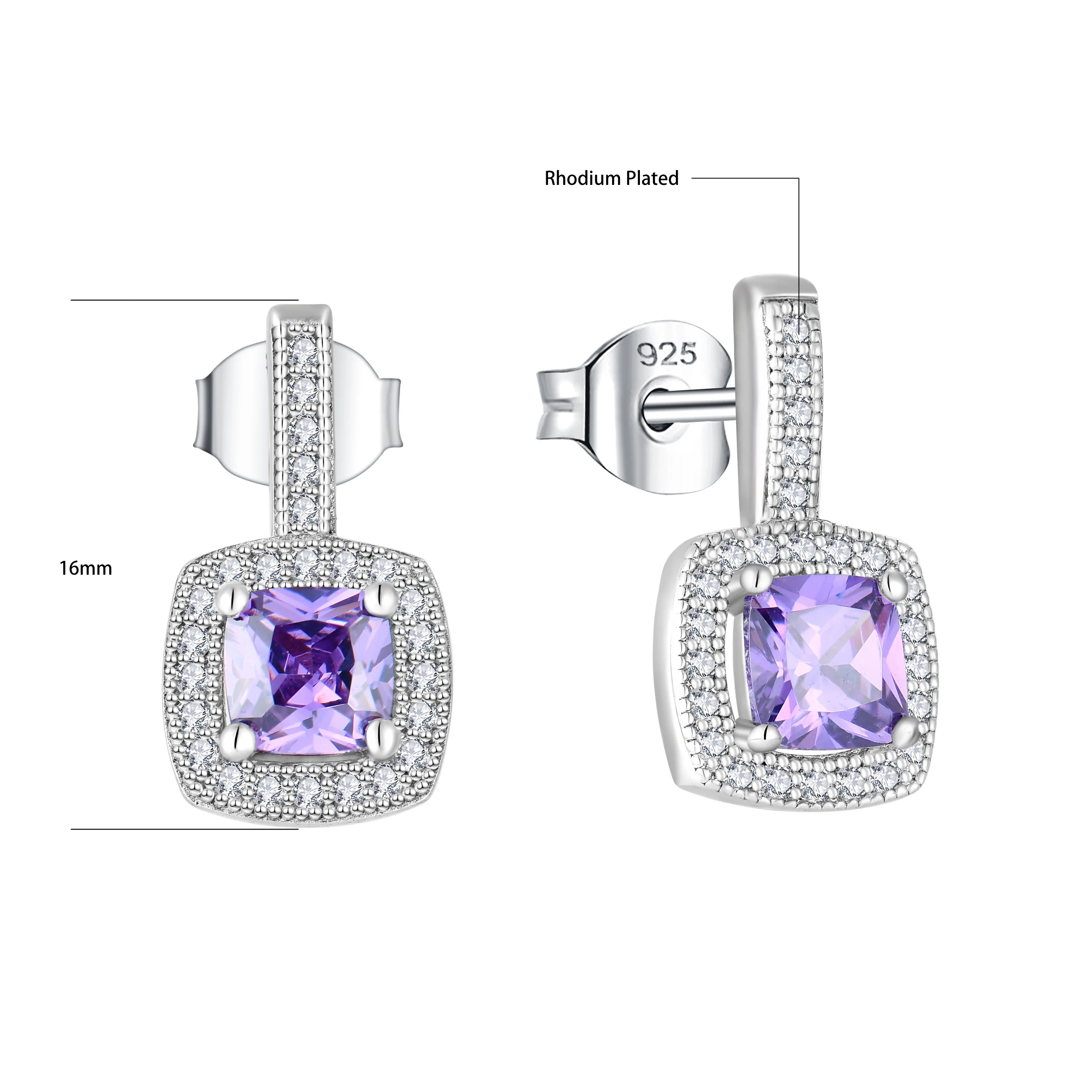 Qx Women Luxury 925 Silver Purple Earrings Ring Pendant 3 Piece Sets