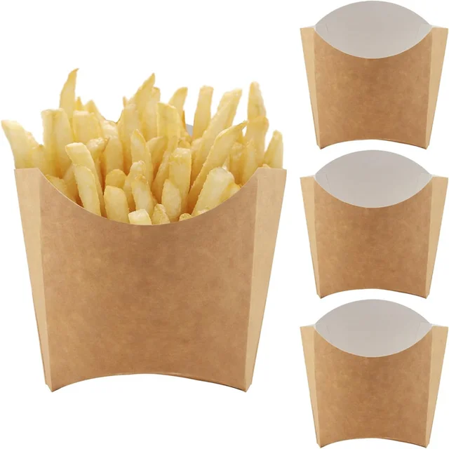 Accept Custom Order French Fry Holder Bulk Brown Paper Stand Up French Fries Containers Disposable Snack Cups French Fry Box