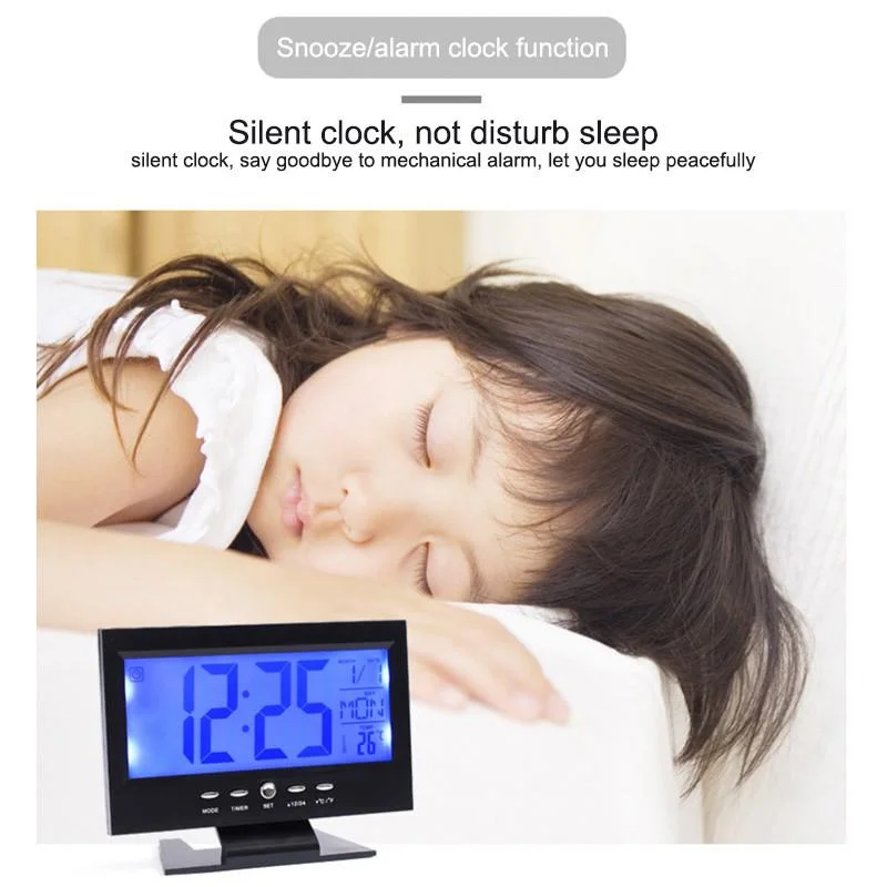 Large Large Screen Modern LCD LED Backlight Snooze Sleep Timer Large Digit Digital Alarm Clock with Time Date Temp