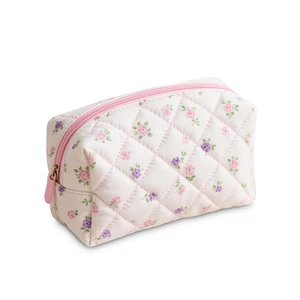 Custom Logo Women Eco-friendly Fashion Letter Portable Travel Zipper Small Plush Cotton Quilted Cosmetic Pouch for Makeup Bag