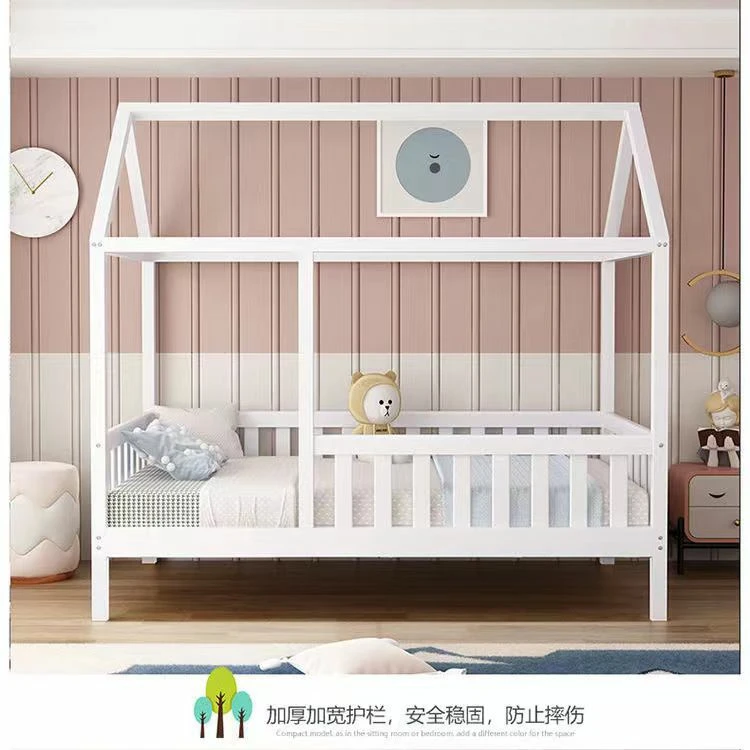 House Kids Bed Frame Children Montessori Beds With Guardrail High ...