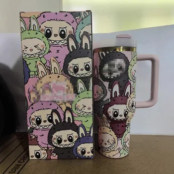 Labubu Customized 30oz 40oz Luxury Water Cup with Classic Design Laser Printed Cartoon Handle and Straw Drinkware with Box