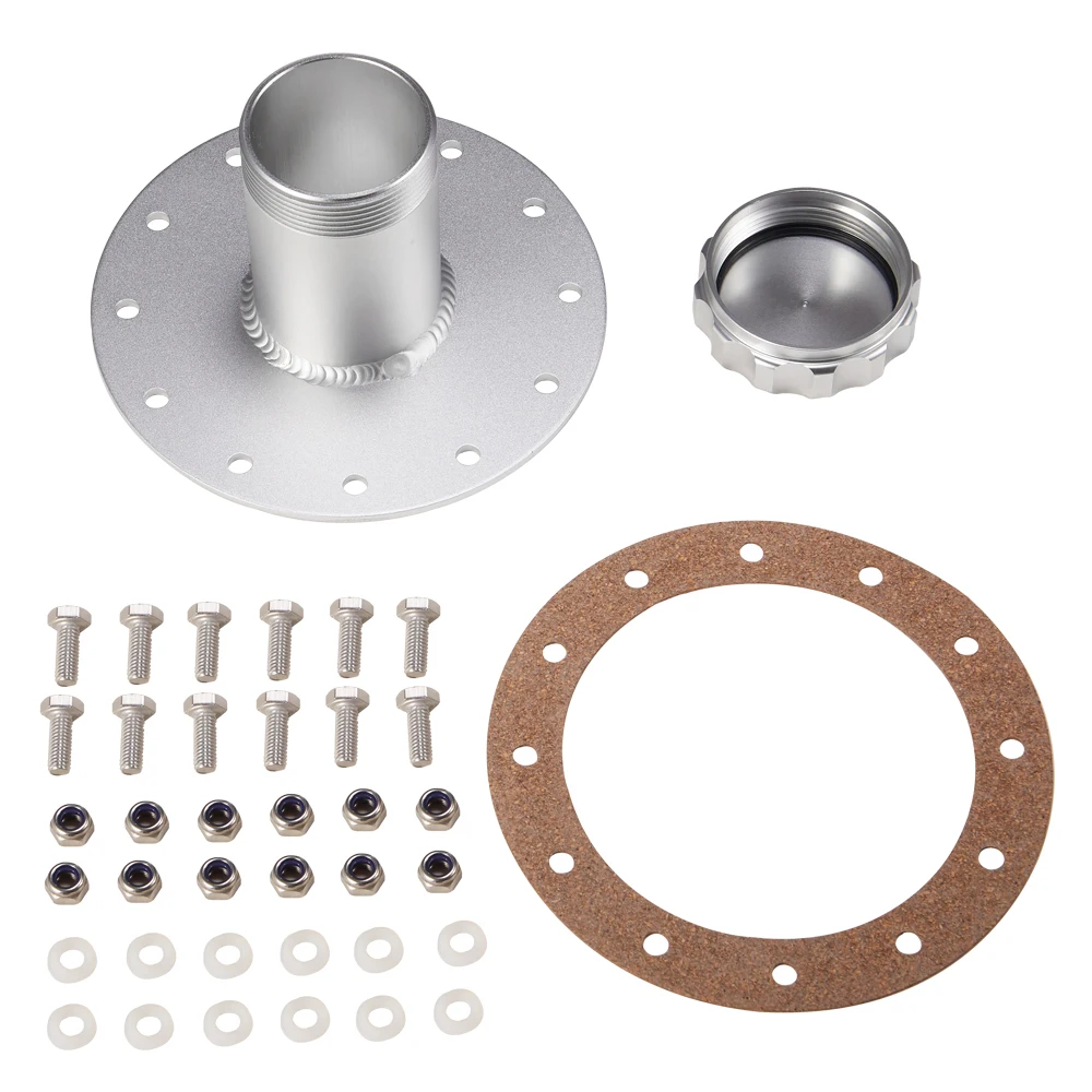 Silver Anodized Billet Aluminum Universal Straight Fuel Cell Cap Fast Fill Filler Neck 12 Bolt