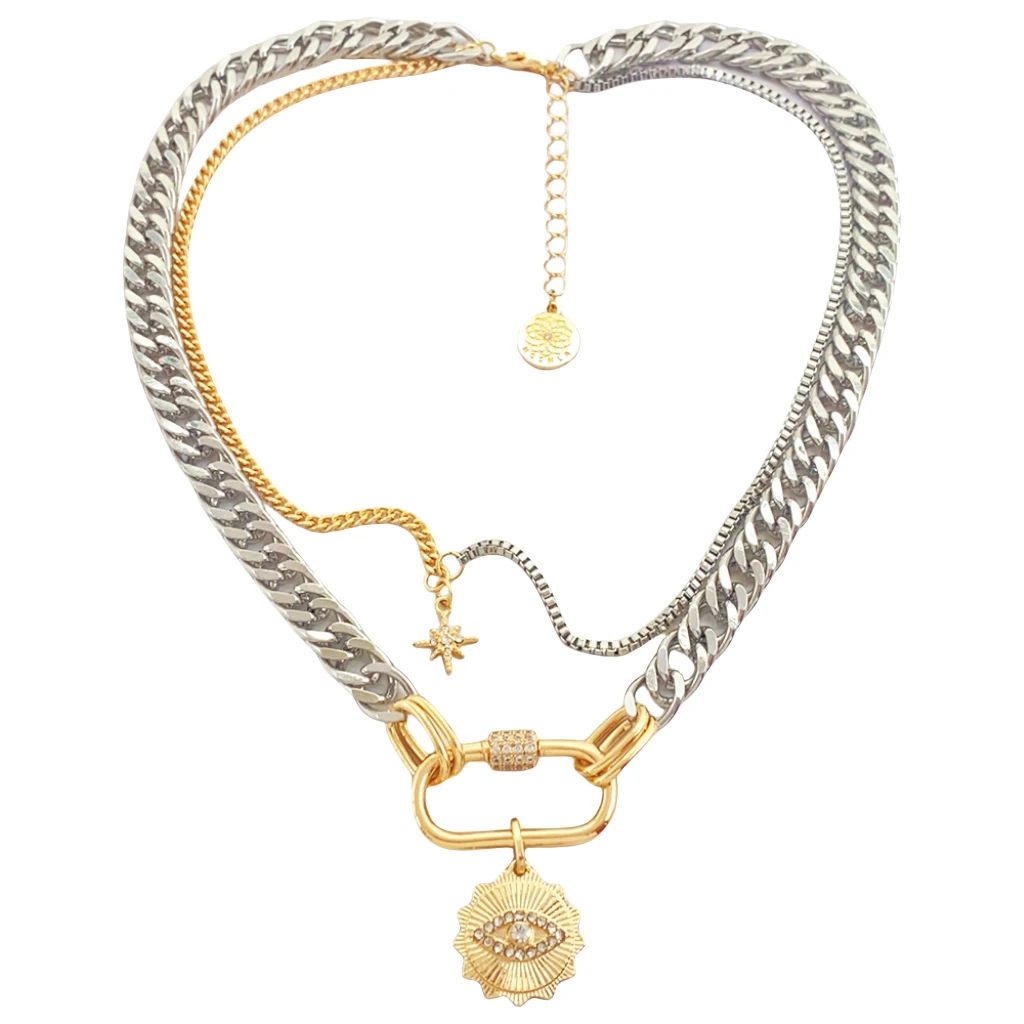 Bájos Nyaklánc Koreai Ékszer Kettős Rétegű Lánc Kristály Gyémánt Medál Karika Aranyozott Nyaklánc Nőknek