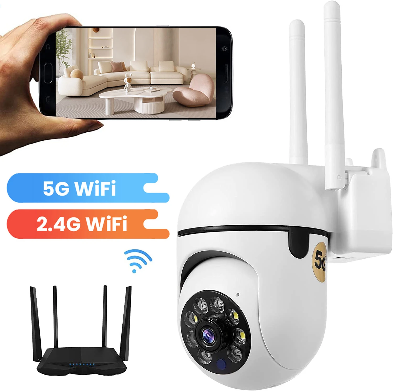Wireless Home Security Camera 5ghz 5GHZ 360 Panoramic Wifi HD