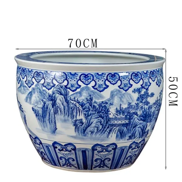 Chinese Traditional Hand Painted Blue and White Big Ceramic Plant Pots  Jingdezhen Ceramic Customization