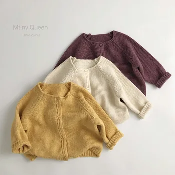 Autumn Lazy Style Baby Sweater Pure Color Knitted Cardigan Japanese Korean Style Solid Color Baby Sweaters