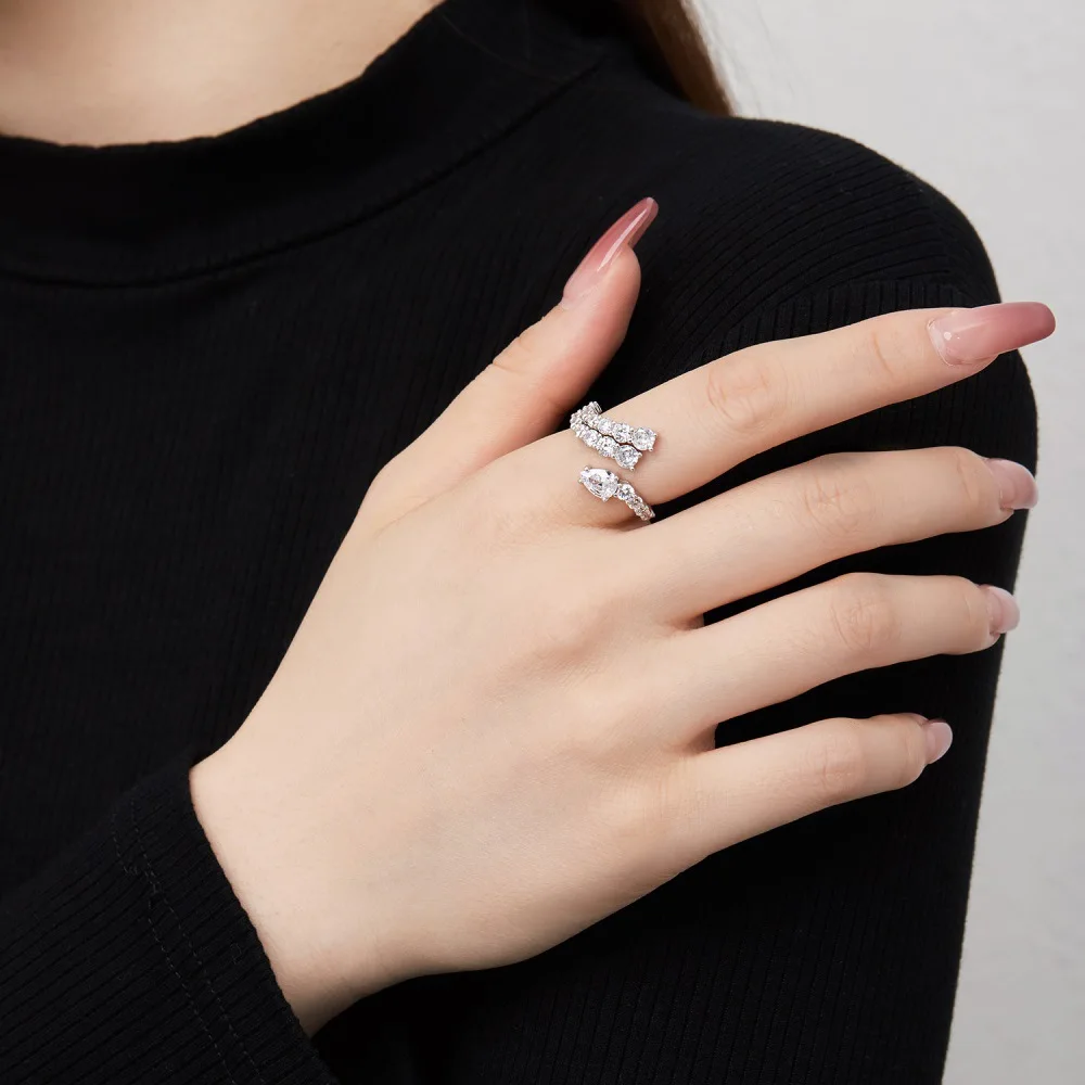 S925 Sterling Silver Niche Ins Fashion Light Luxury Rattan Wrap Women's Snake-Shaped Ring Lab Diamond Silver Fine Ring