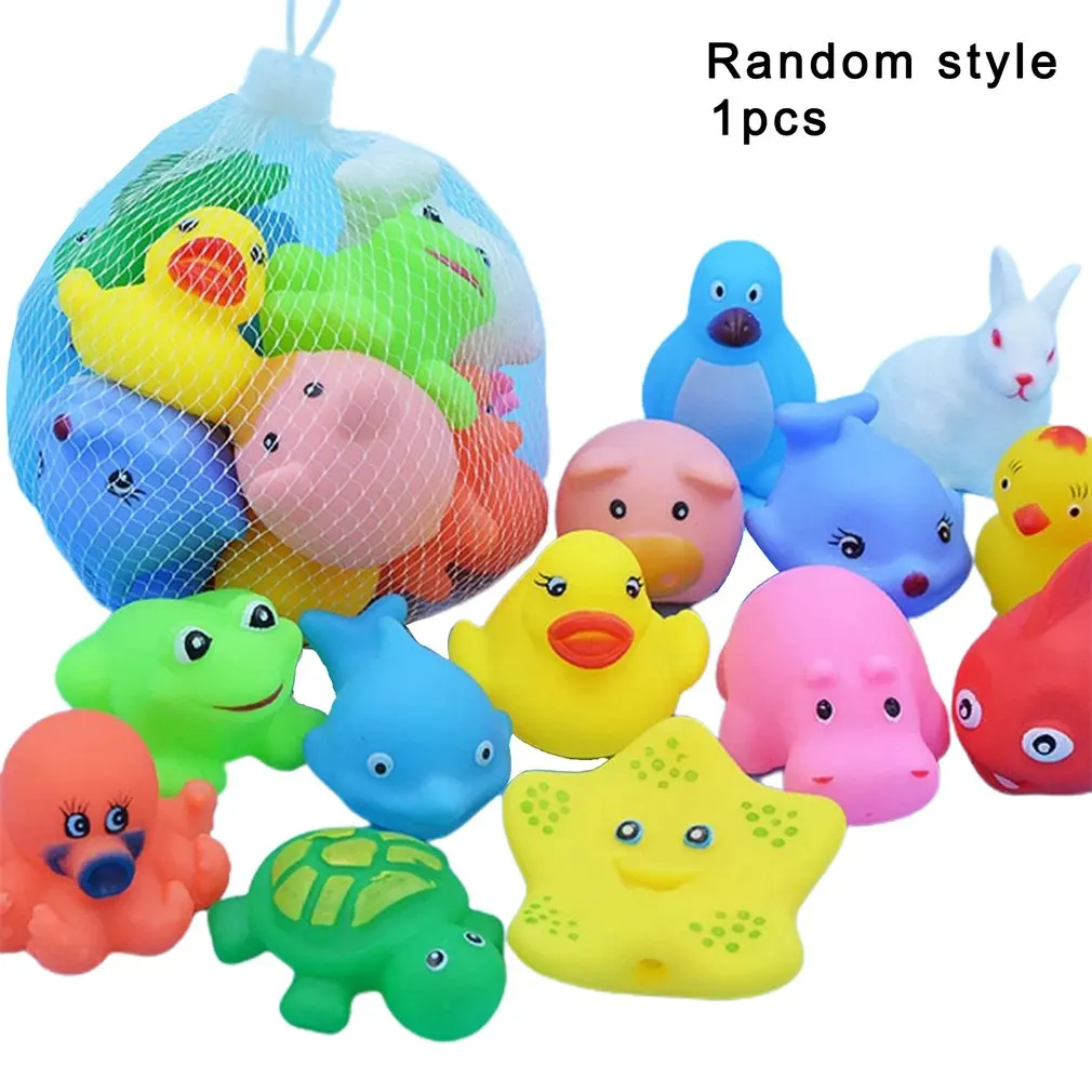 Toddlers Swimming Dabbling Water Toys Safe PVC Material Squeaky Soft Plastic Cartoon Animal Bath Toy For Baby 0