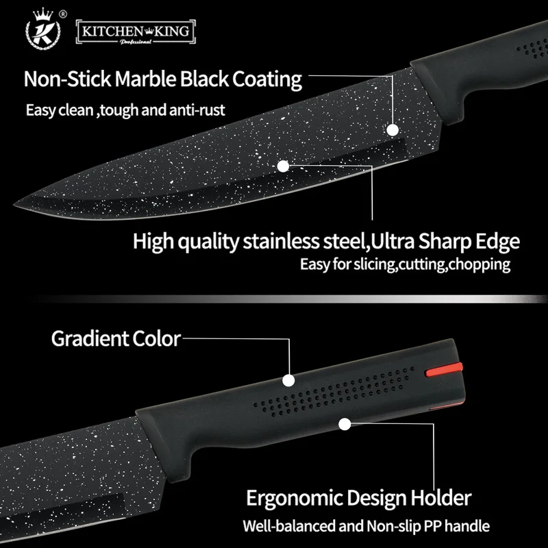 Kitchen King Professional Marble Coating Knife Set 6 Pcs - BLACK