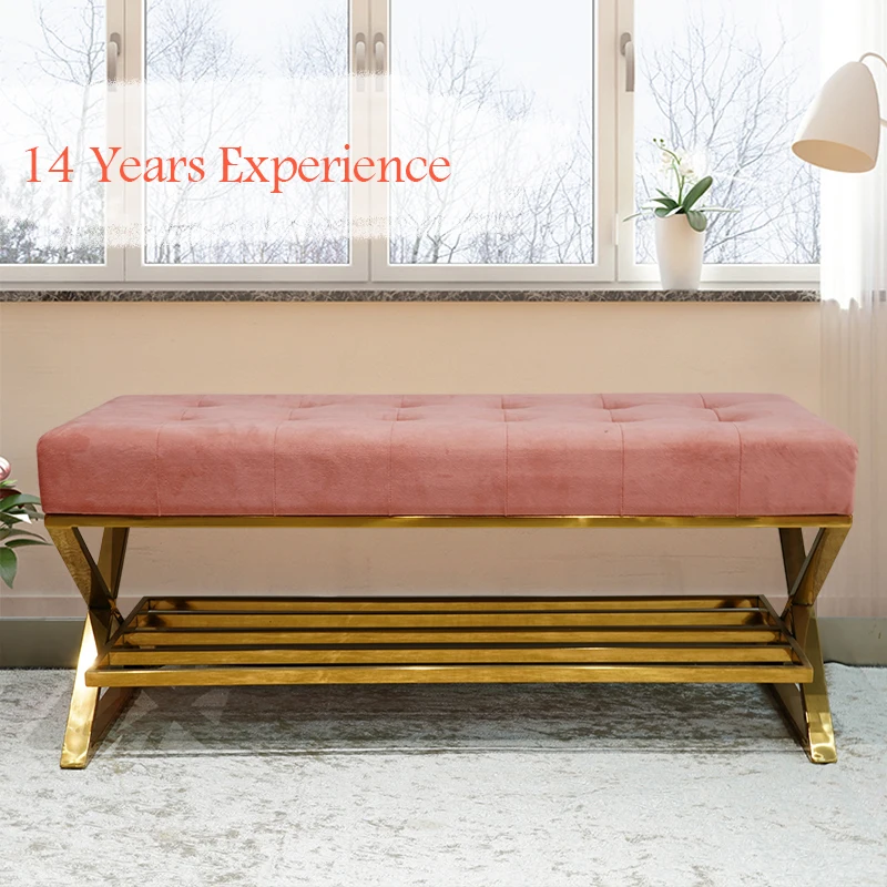 Wholesale Shoe Racks Velvet Change Shoe Bench Stool Sofa Bench Storage Stool Bed End Stool Iron Art Simple for Rest