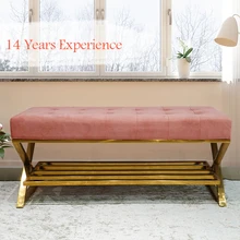 Wholesale Shoe Racks Velvet Change Shoe Bench Stool Sofa Bench Storage Stool Bed End Stool Iron Art Simple for Rest