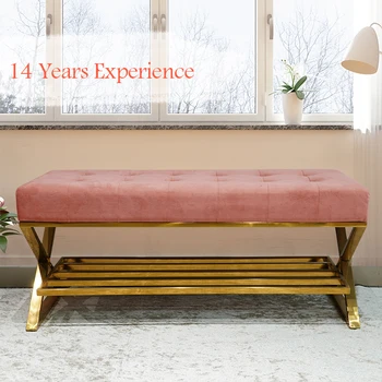 Wholesale Shoe Racks Velvet Change Shoe Bench Stool Sofa Bench Storage Stool Bed End Stool Iron Art Simple for Rest
