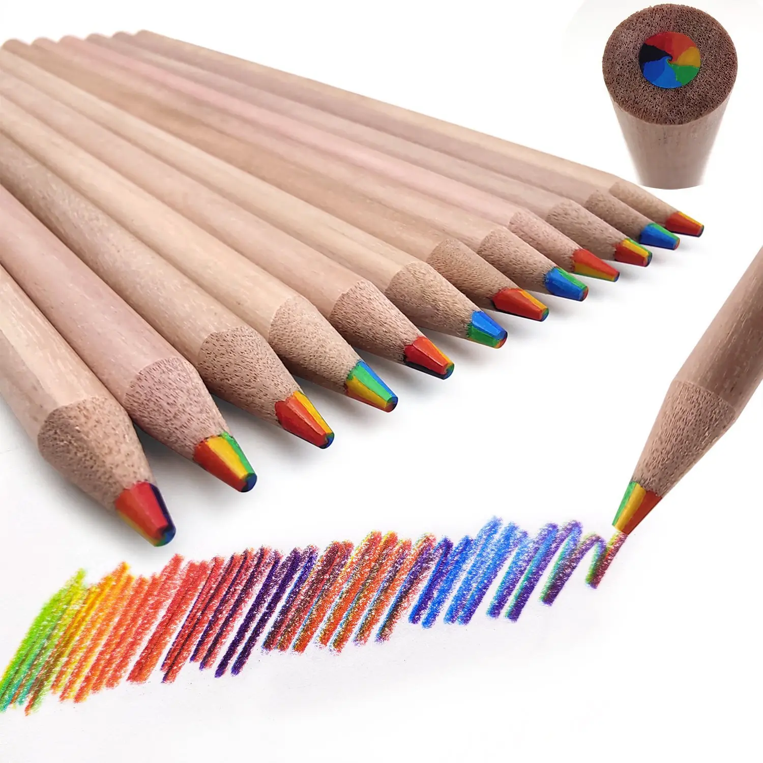 High Quality Wholesale Hexagonal Multi Coloured Jumbo Wood Pencils 4 Color in 1 Lead Rainbow Colored
