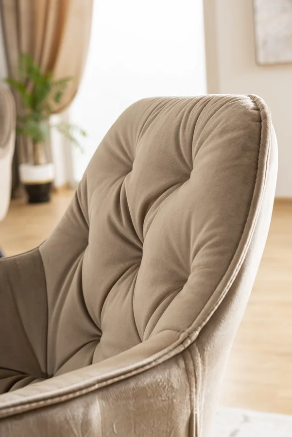 Merax Draaistoel, set van 6, moderne eetkamerstoel met hoge rugleuning, gestoffeerde stoel van fluweel, draaibare armleuning, met metalen poten, voor eetkamer, woonkamer, slaapkamer, beige