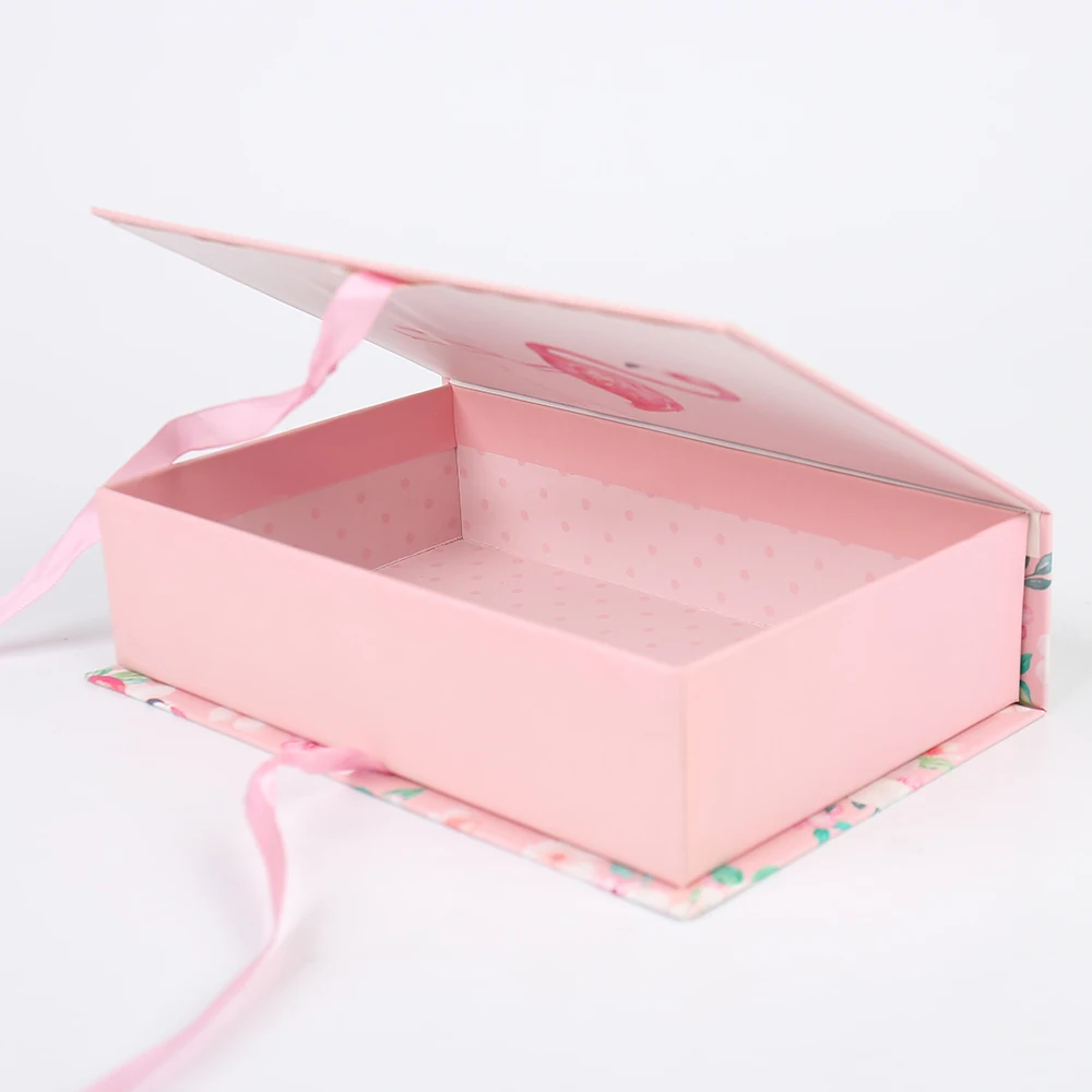 product customized book shaped box pink special paper gift boxes flamingo design logo custom rigid flip box with ribbon for perfume-47