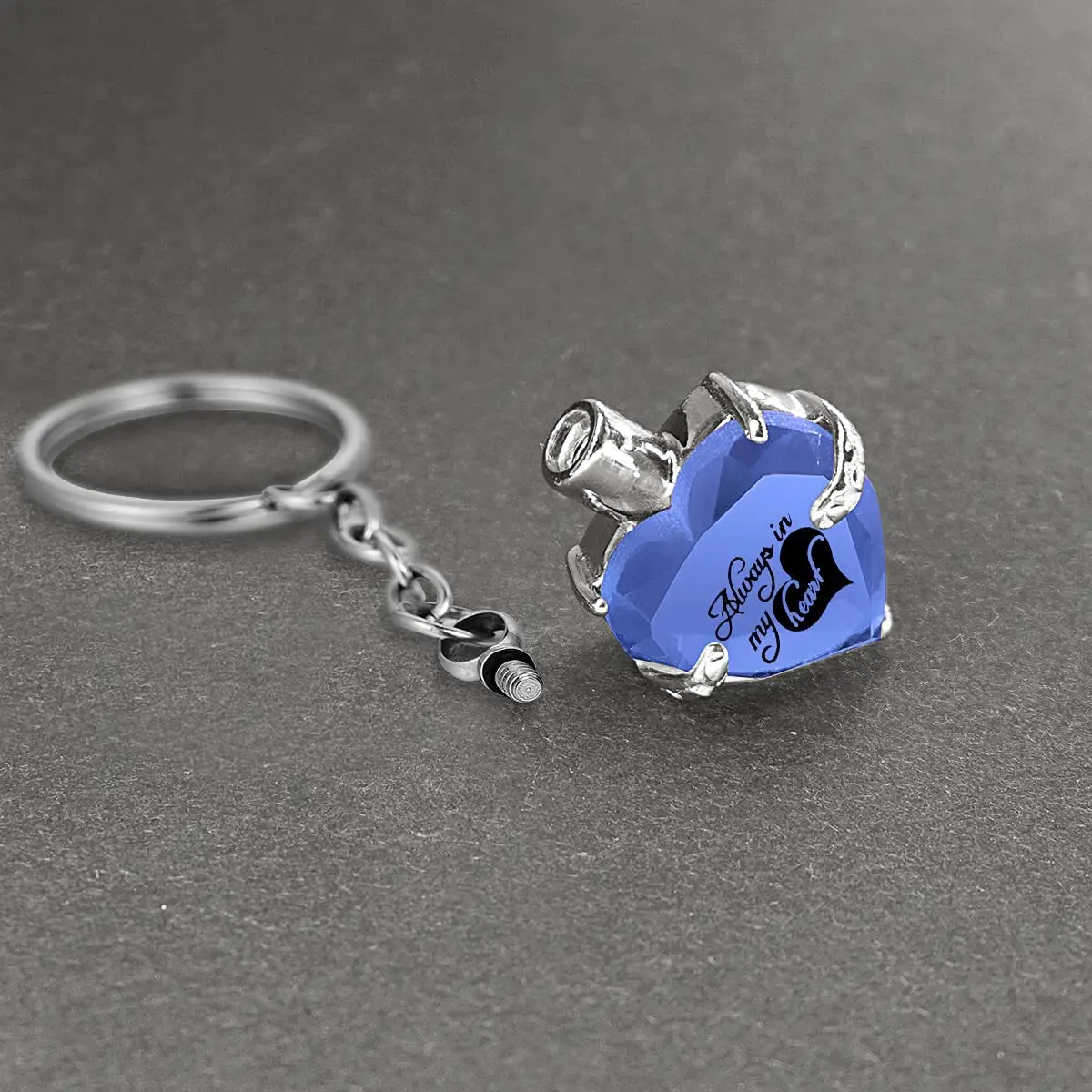 Heart shape Crystal Pendant  KeyChain Cremation Urn Memorial for Human Pets Ashes KeyRing Men Women Jewelry - Always in my heart