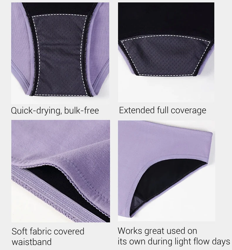 Breathable Women Period Safety Organic Cotton Underwear 4 Layer Leak ...