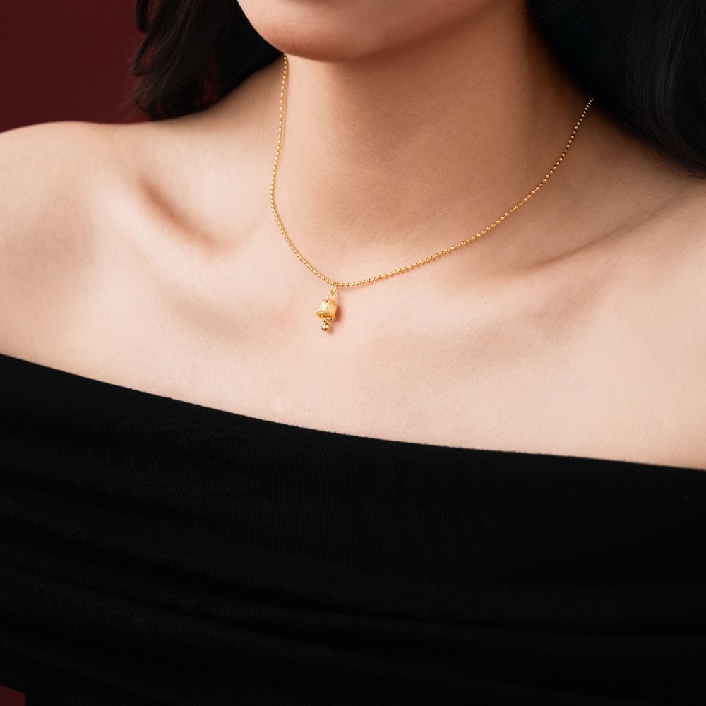 KAKODIY small and cute design hypoallergenic and non-fading 925 Sterling Silver bead chain 5A cubic zirconia bell pendant necklace jewelry detail 5