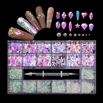 New Aurora Protein Two-color Flat Bottom Shaped Glass Rhinestone Boxed Mixed Color Decorative Rhinestone