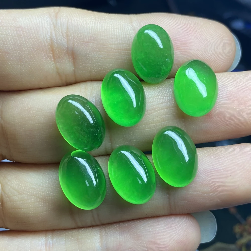 HQ Natural Green Jadeite Origin Myanmar Loose Gemstone Flatback Cabochon  Burma Jade Stone