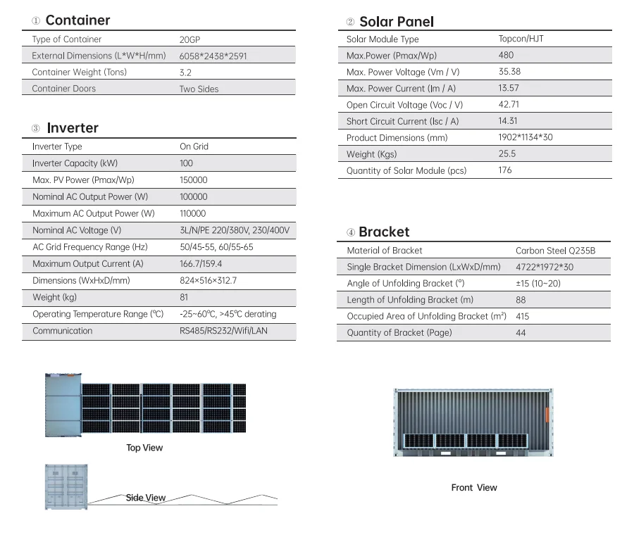 QIANEN 80KW Foldable Commercial Mobile Power Generation System Photovoltaic Energy Storage Compartment Lithium Ion MPPT supplier