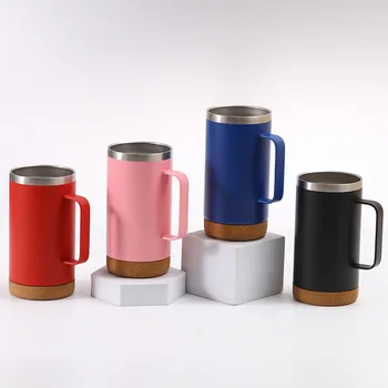 Eco friendly stainless steel travel tumbler handle cork bottom mug double walled vacuum insulated cork coaster