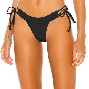 Sexy Black Tie Side String High Cut Swimsuit Bottom Low Rise Cheeky Swim Bottoms Women'S Thong Bikini Bottoms