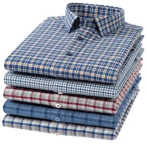 Young Men's Business Casual Long-Sleeved Shirt New Spring Autumn Collection-Pure Cotton Wool Plaid Striped 100% Cotton Twill