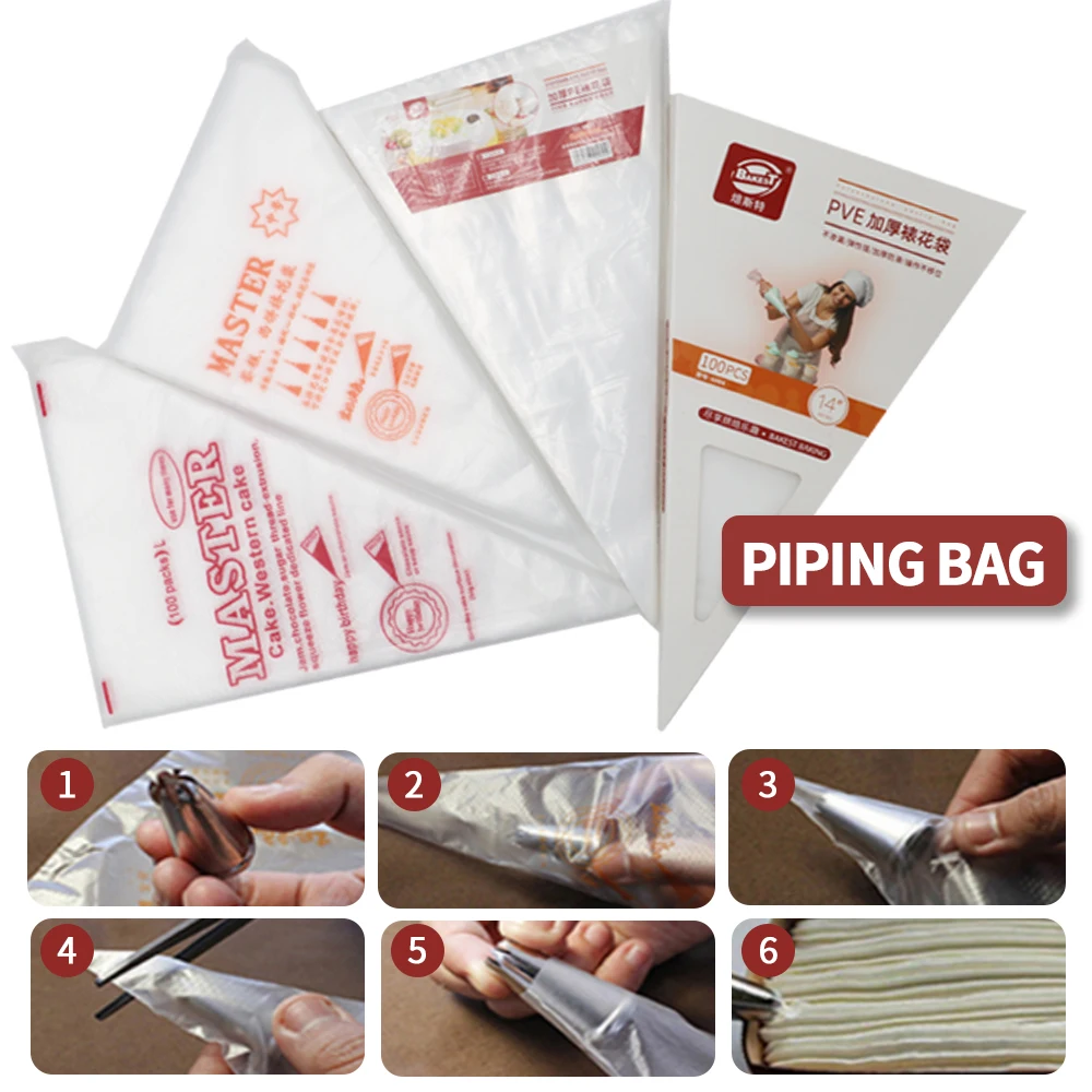 Bakest Tpucake Pve Mortar Cream Pastry Disposable Icing Piping Bags and Tips Cake Decorating Tools