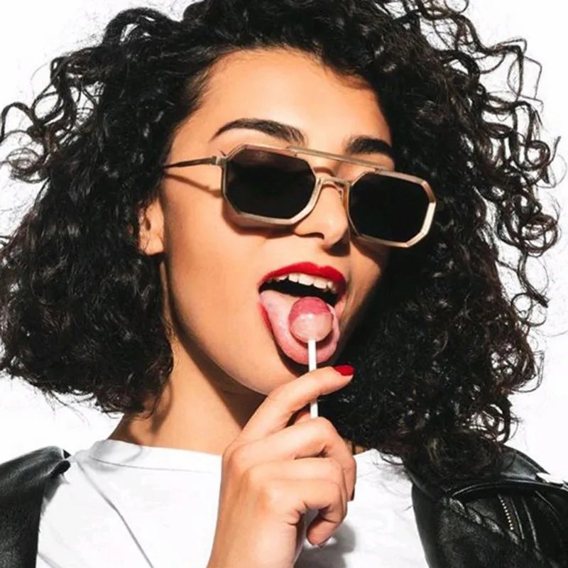 Custom Logo Retro Women Small Frame Punk Sun Glasses Alloy Polygon Steampunk Sunglasses for Men