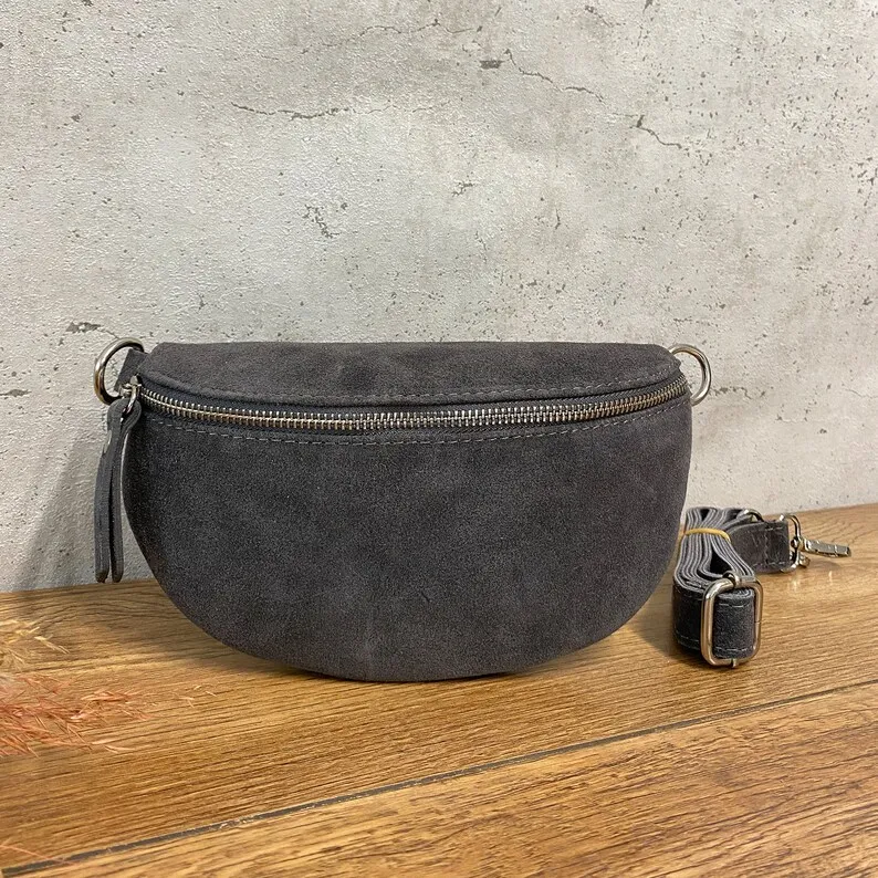 product custom sport crossbody shoulder hipbag belt fanny pack suede waist bag with adjustable leather strap-0