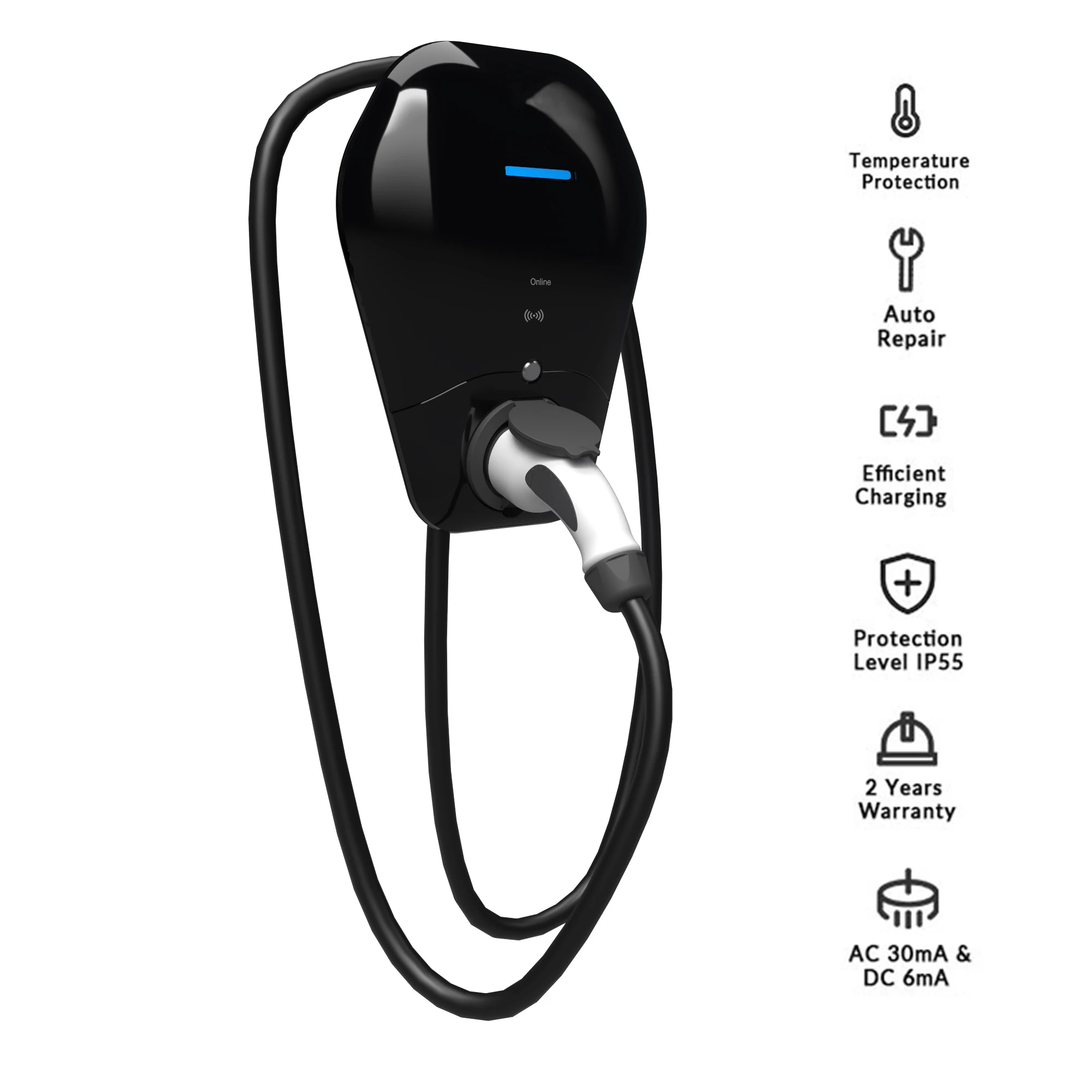 Level 2 Wall Mounted Ev Car Charger Dynamic Load Balancing Public Ocpp