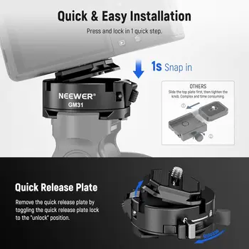 NEEWER GM31 Arca Type Quick Release Plate Kit, Quick Switch Auto Lock Square QR Camera Mount Plate, 1/4" 3/8" Thread for Tripod detail image