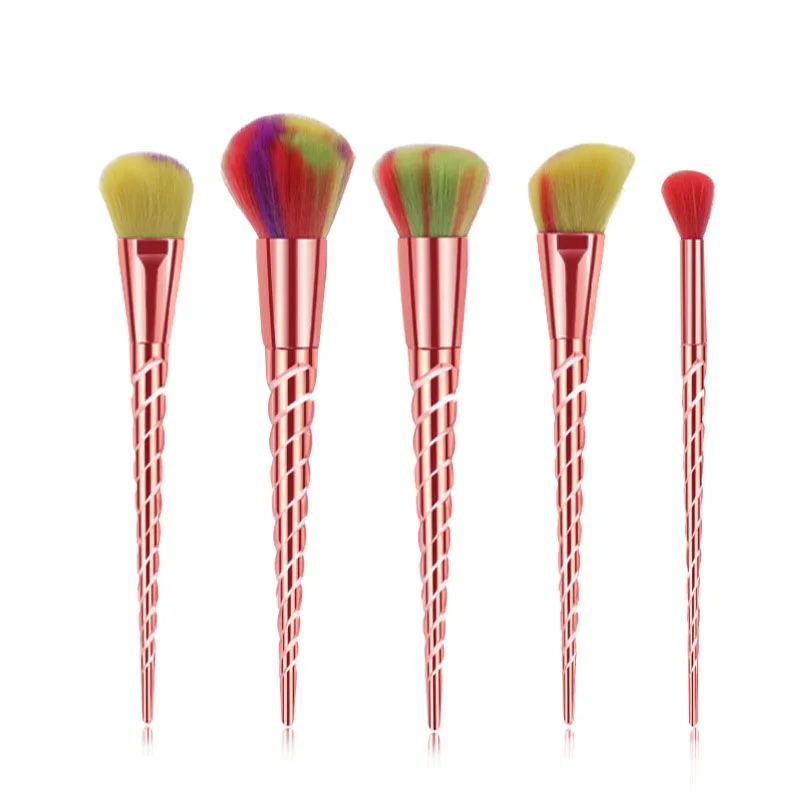 High Quality Unicorn Foundation Brush Blush Brush Rose Gold Makeup Brush Set 5pcs