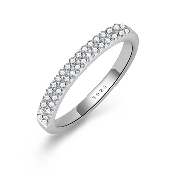 Unique Pave Sterling Silver CZ Simulated Diamond Ring Bridal Wedding Engagement Thin Band Ring